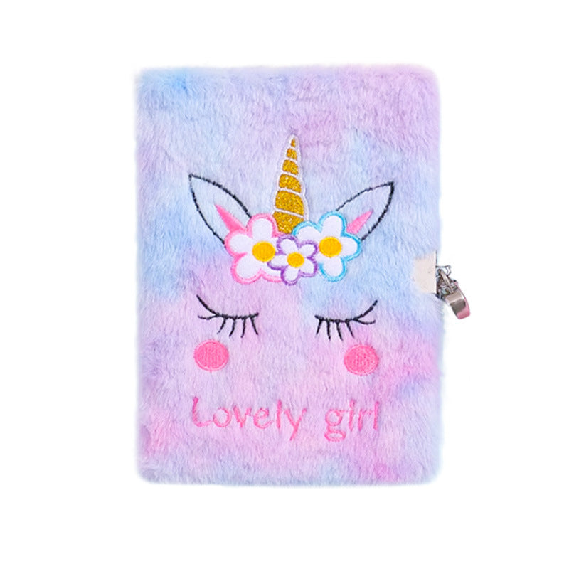 Wholesale Children' s A5 Cartoon Unicorn Lockable Plush Notebook